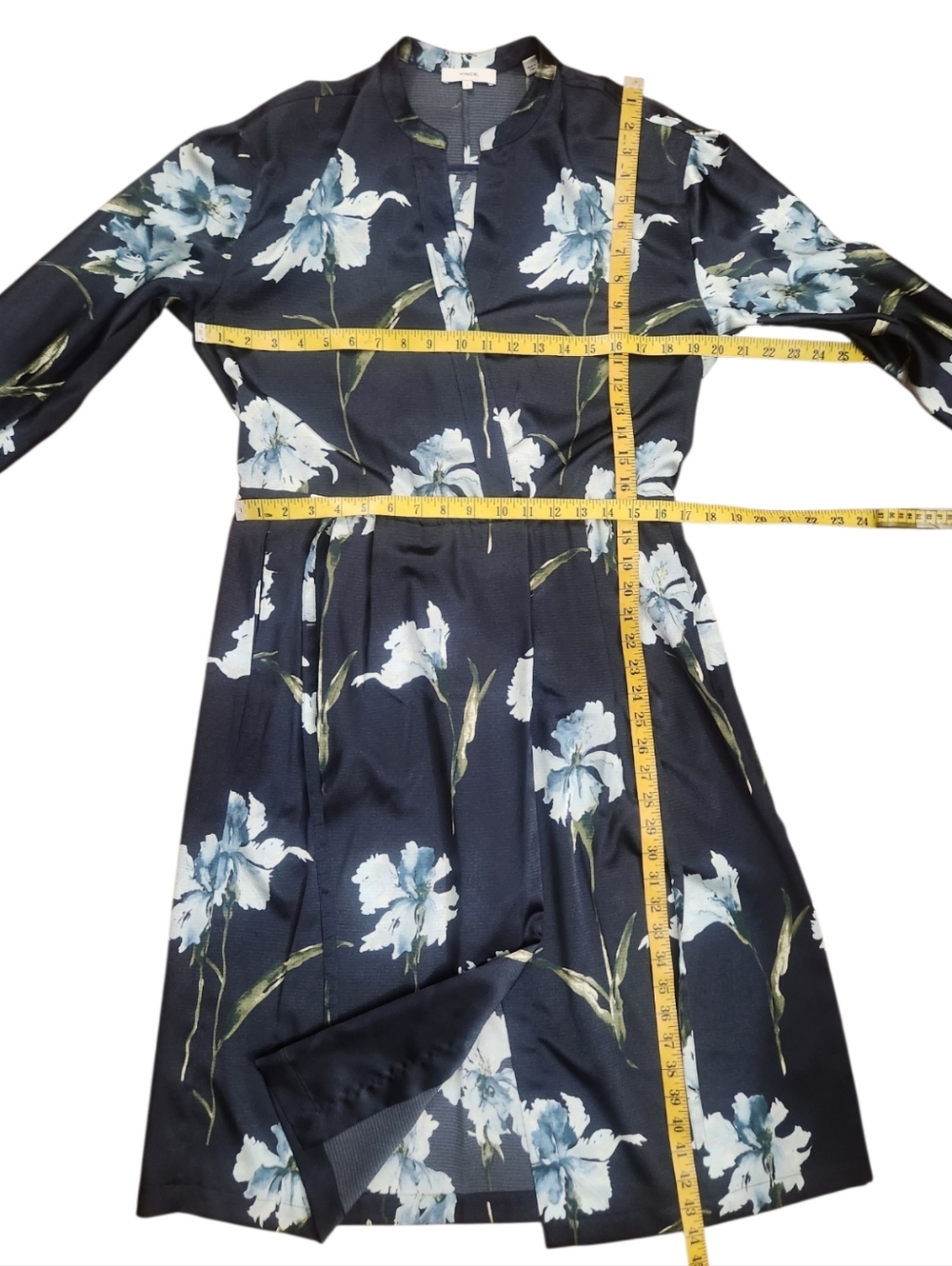 VINCE Satin Iris Print Blouson Dress - Size S - Picture 13 of 16
